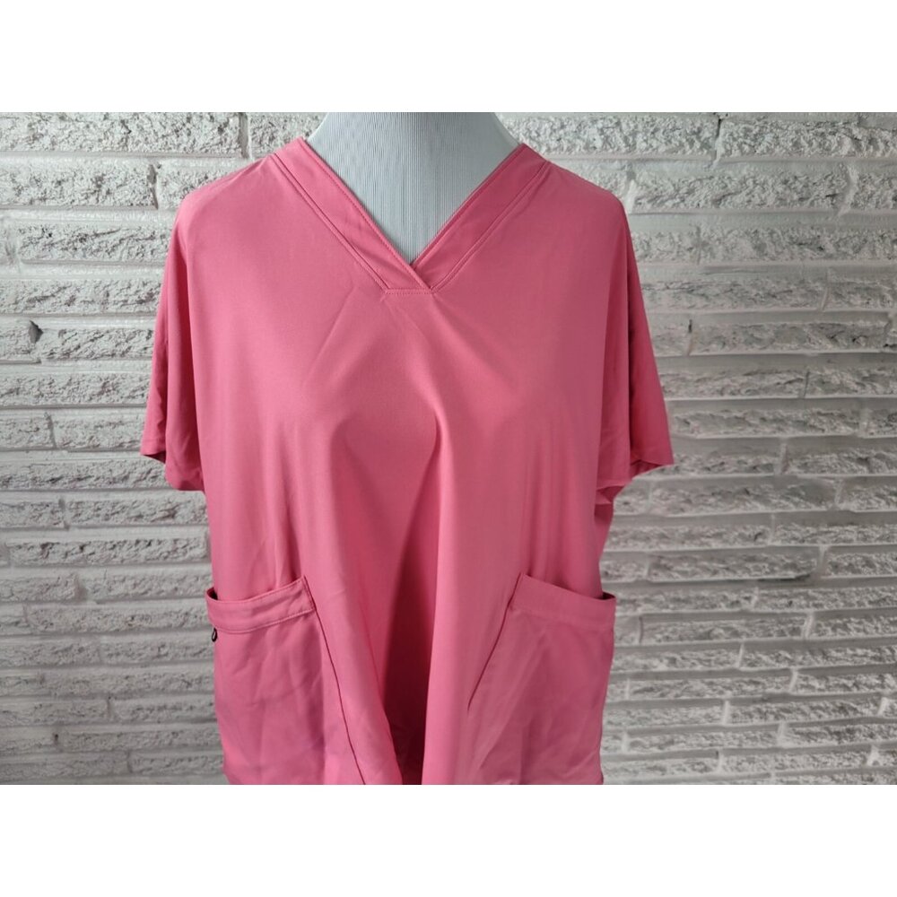 Cuddl Duds Climate Right Scrub Top 3X Plus Short Sleeve Pink Pockets PIN55E - Picture 3 of 7